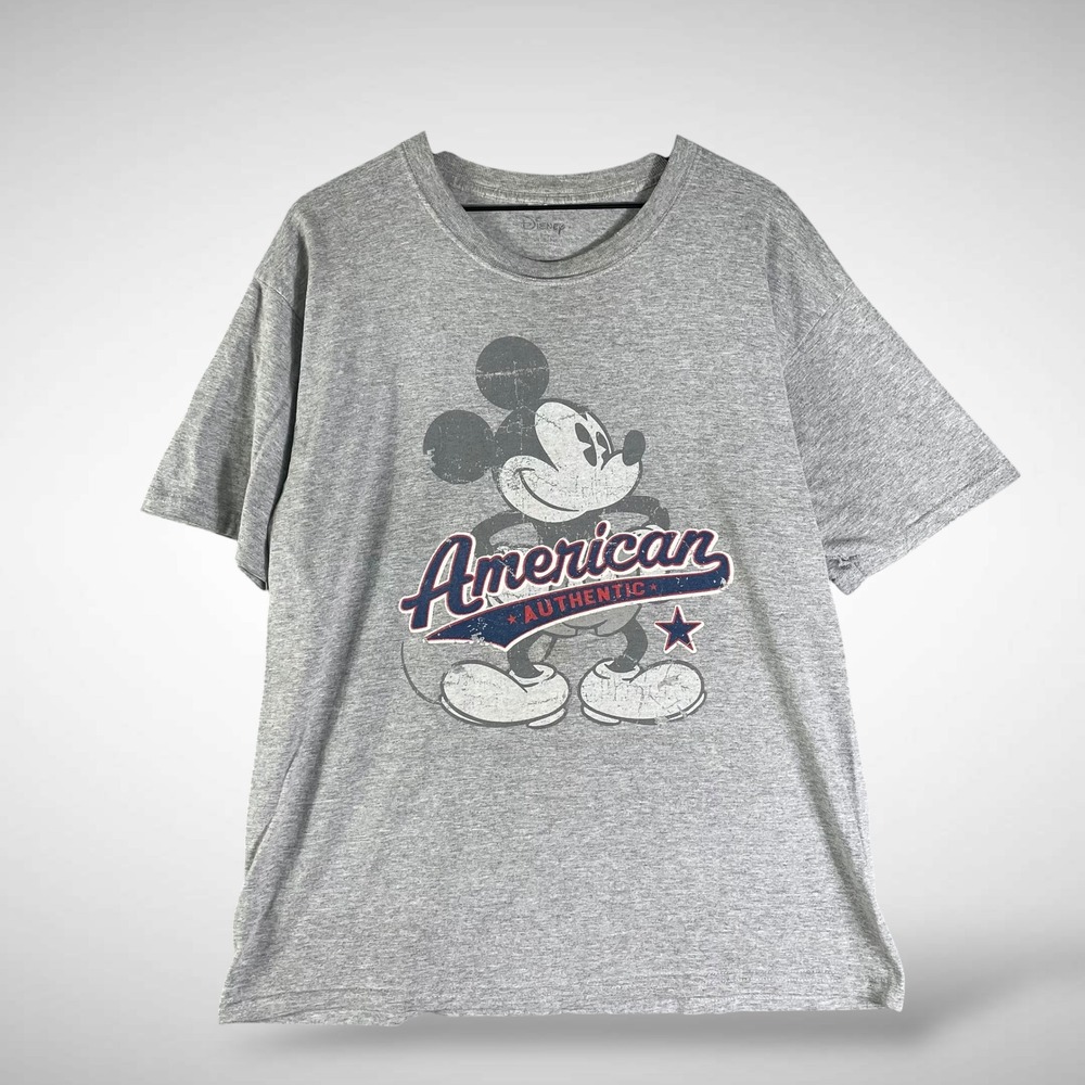 Disney Mickey Mouse Patriotic Americana Graphic T Shirt Men's Large Gray USA